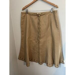 EDWARD Women's‎ Midi Skirt Size. 14 A-Line Embroidered Detail Light Brown Lined